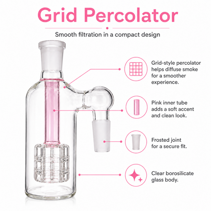 Pink 14mm Glass Ash Catcher Cage Percolator Clear 4.75 inch