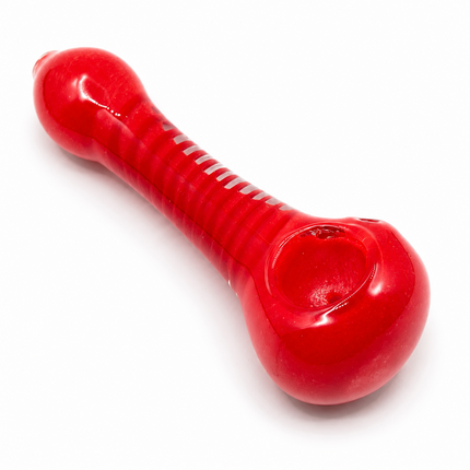 Crimson Red Glass Spoon Pipe with Twisted Stripe Handle - 4.5 inch