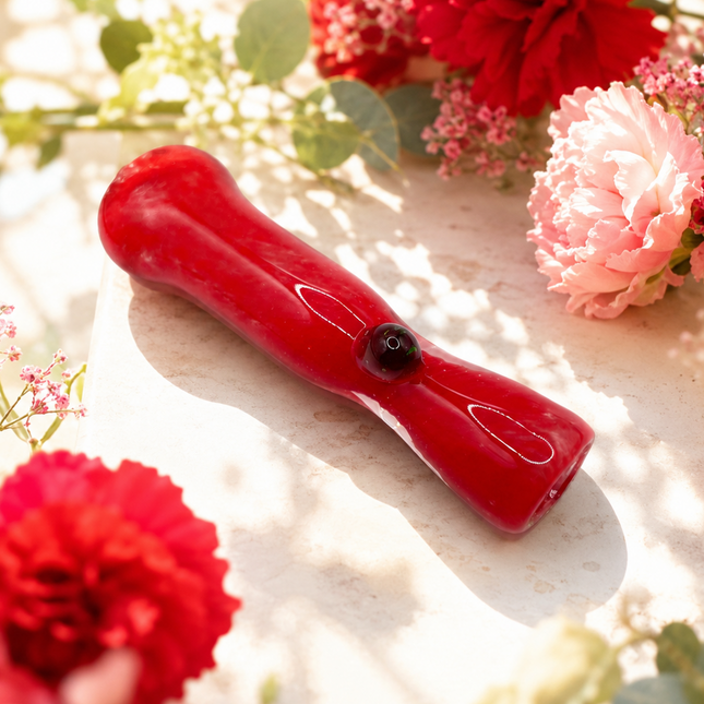 Ruby Emerald Handcraft Glass Chillum Pipe Red Green Accent 3~3.5 inch