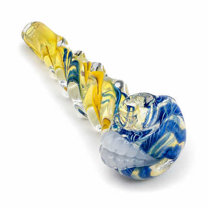 Blue Gold Twist Glass Spoon Pipe – 4 Inch Clear Hand Pipe Yellow Blue Swirl