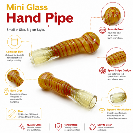 Golden Ember Handcraft Glass Chillum Pipe Amber Red Spiral 3~3.5 inch