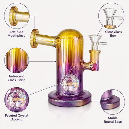 Princess Chrome Gold Purple Glass Bong with Diamond Centerpiece – 7.5 Inch