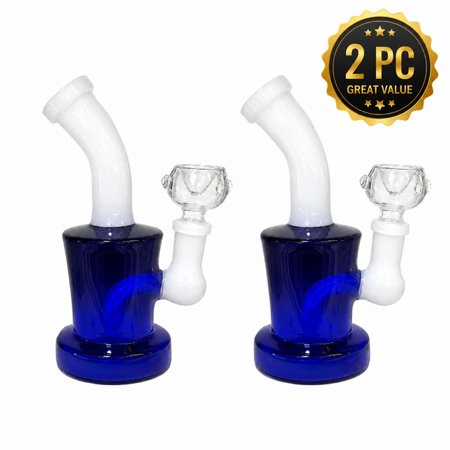 [2PC Bundle] Blue Midnight Frost Drum Body Disc Perc Water Pipe 14mm 6 Inches