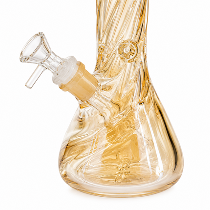 Gold Mirror Chrome Twisted Neck Beaker Glass Water Pipe 14mm Bowl 11 inch