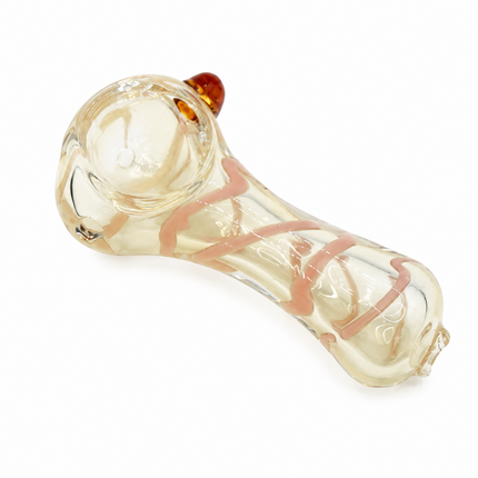 [2PC Bundle] Honey Blush Spiral Glass Hand Pipes Amber Pink Clear 3 Inch