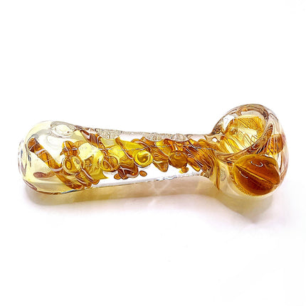 Ghost Caramel Glass Spoon Pipe with Spiral Dot Work – 4 Inch Hand Pipe Deep Bowl