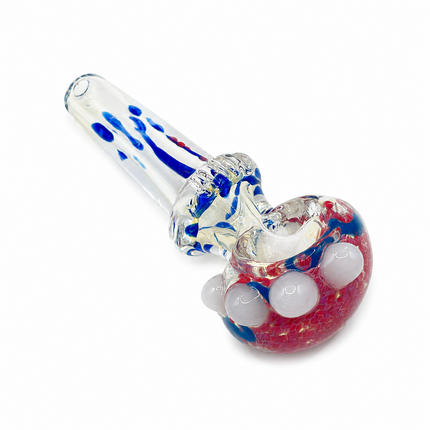 Ghost Clear Crimson Sapphire Glass Spoon Pipe with White Marble Accents - 4.5 in