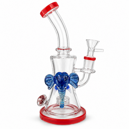 Royal Mammoth Disc Perc Dandelion Accent Glass Bong Red Blue Clear 10 Inch