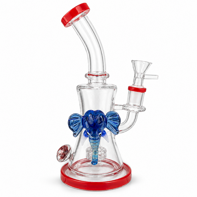 Royal Mammoth Disc Perc Dandelion Accent Glass Bong Red Blue Clear 10 Inch