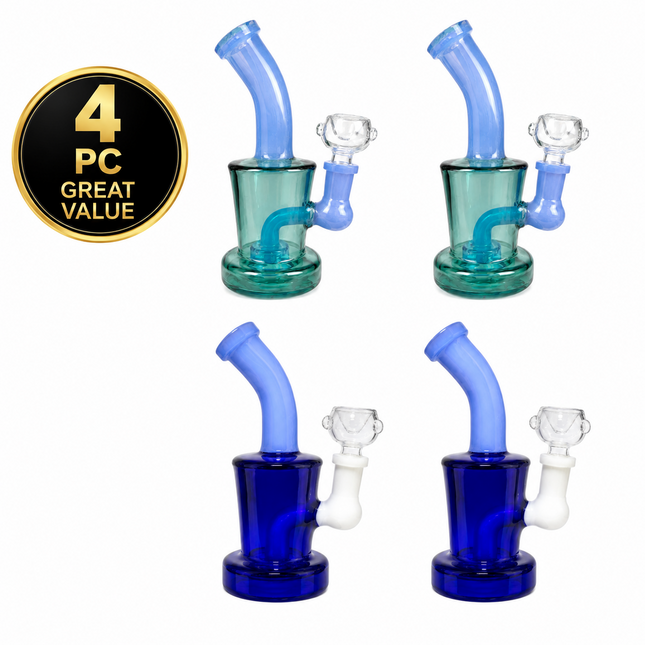 [4PC Bundle] Teal + Blue White Drum Body Disc Perc Water Pipe 14mm 6 inch
