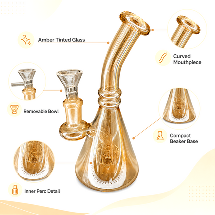 Gold Chrome Tri Beaker Glass Water Pipe with Perc with 14mm Bowl