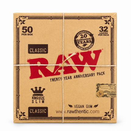 50 Packs RAW King Size Slim Classic Papers Box, 32 Leaves Per Pack