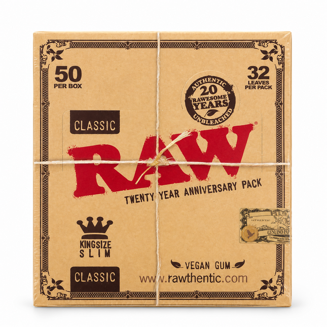 50 Packs RAW King Size Slim Classic Papers Box, 32 Leaves Per Pack