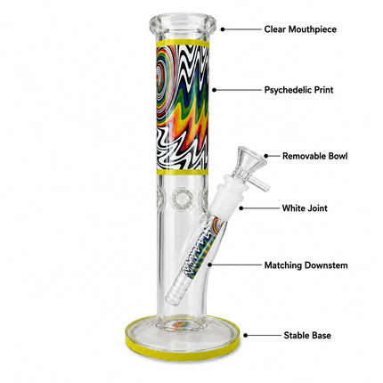 Mirage Yellow Psychedelic Straight Tube Glass Bong 14mm Bowl 10 Inch