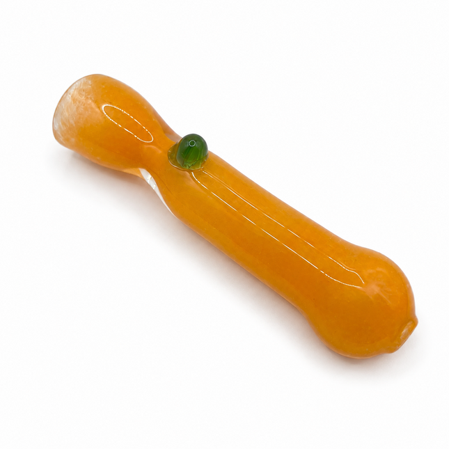 Tangerine Emerald Handcraft Glass Chillum Pipe Orange Green Accent 3~3.5 inch