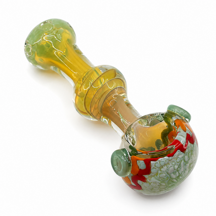 Clear Fumed Rasta Swirl Glass Spoon Pipe with Mint Green Marbles - 5 Inch
