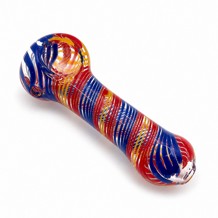 Carnival Stripe Glass Spoon Pipe – 4.5 Inch Red Blue Yellow Hand Pipe
