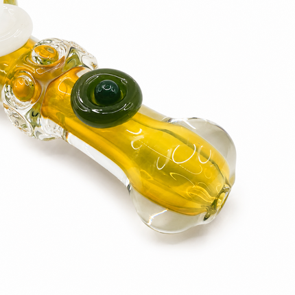 Green Frit Fumed Glass Spoon Pipe White Green Dots 5 Inch