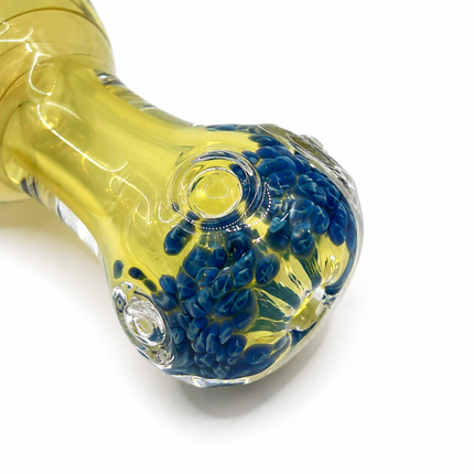 Clear Fumed Rasta Swirl Glass Spoon Pipe with Navy Marbles - 5 Inch
