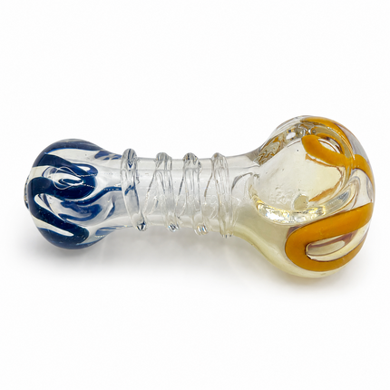 Amber Cobalt Grip Glass Spoon Pipe 4 Inch Clear Blue Yellow Hand Pipe