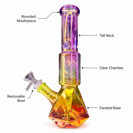 Stratos Chrome Purple Yellow Orange Geometric Glass Bong Ice Catcher 12 Inch
