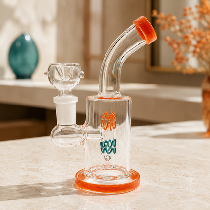 Clear Mini Glass Bong with Orange Accents – 6 Inch 14mm Bowl Water Pipe