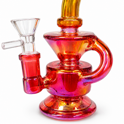 Mini Red Gold Chrome Recycler Glass Bong with Bowl & Loop Handle - 6 inch