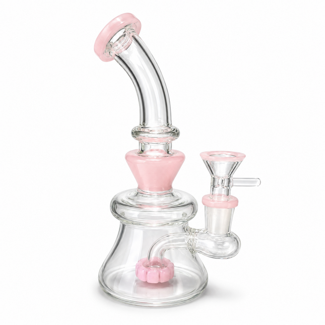 Pink Accent Disc Percolator Glass Water Pipe 14mm Bowl 7 inch