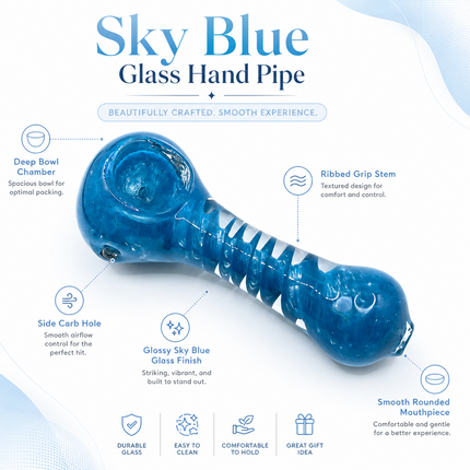 Sky Blue Glass Spoon Pipe with Twisted Stripe Design - 4.5 inch