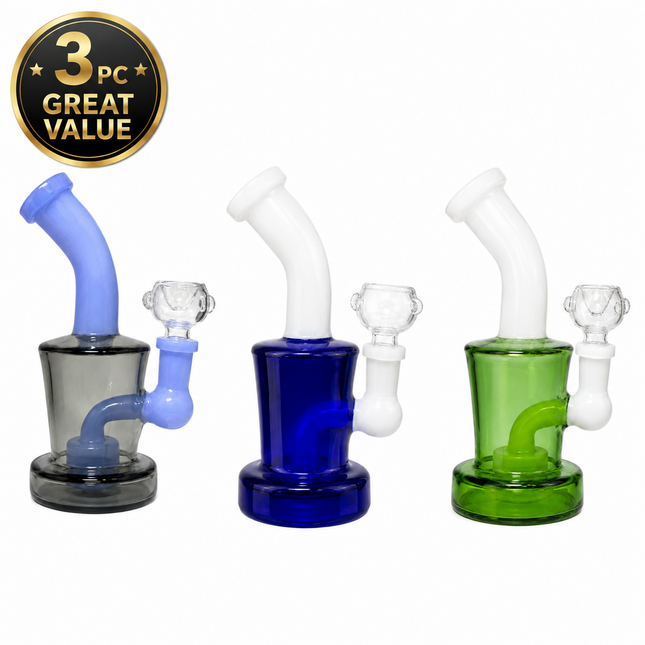 [3PC Bundle] Gray Blue Green Drum Body Disc Perc Water Pipe 14mm 6 Inches