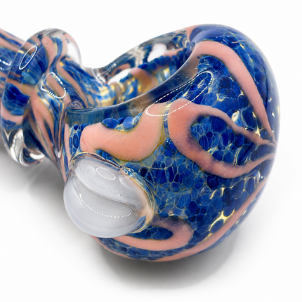 Blue Pink Glass Spoon Pipe with Pink Swirls – 4 Inch Hand Pipe