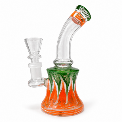 Mini Orange Green White Wig Wag Glass Bong with Bowl - Approx. 7 inch