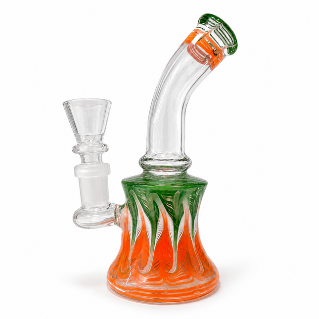 Mini Orange Green White Wig Wag Glass Bong with Bowl - Approx. 7 inch