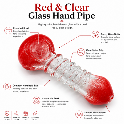 Red & Clear Twist Glass Spoon Pipe Hand Pipe - 4.5 inch