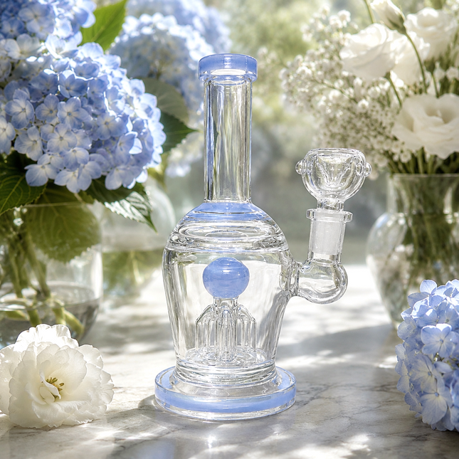 Light Blue Glass Water Pipe Clear Octopus Percolator Tree Perc 7.5 inch