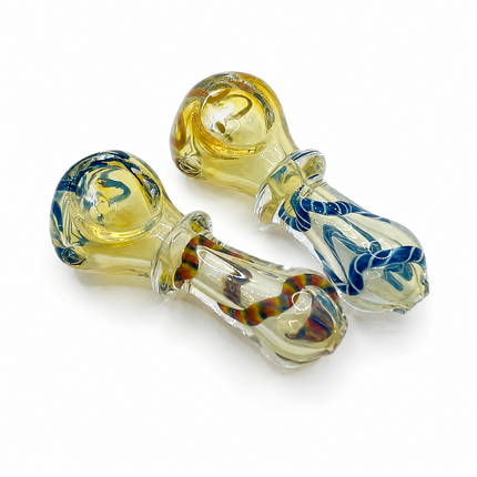 [2PC Bundle] Golden Bloom Swirl Glass Hand Pipe Set Assorted Colors