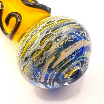 Amber Spider Glass Spoon Pipe with Marbled Ends – 5 Inch Hand Pipe Deep Bowl