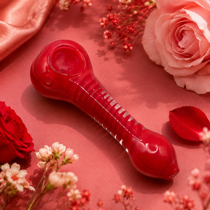Crimson Red Glass Spoon Pipe with Twisted Stripe Handle - 4.5 inch