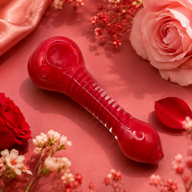 Crimson Red Glass Spoon Pipe with Twisted Stripe Handle - 4.5 inch