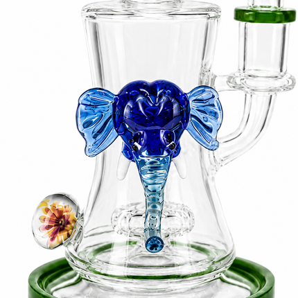 Emerald Mammoth Disc Perc Dandelion Accent Glass Bong Green Blue Clear 10 Inch