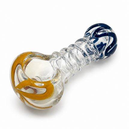 Amber Cobalt Grip Glass Spoon Pipe 4 Inch Clear Blue Yellow Hand Pipe