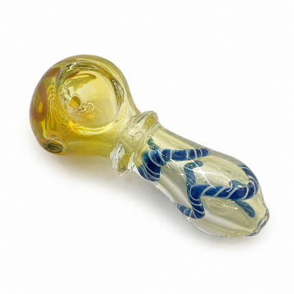 [2PC Bundle] Ribbon Coil Swirl Body Glass Hand Pipe Set Clear Amber Blue