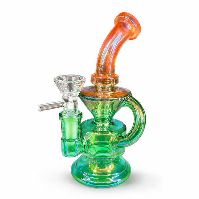 Mini Green Orange Chrome Recycler Glass Bong with Bowl & Loop Handle - 6 inch