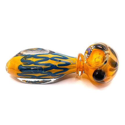 Honey Blue Riddler Glass Spoon Pipe with Carved Grip – 4 Inch Deep Bowl