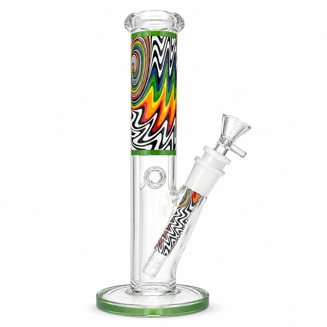 Cosmic Flow Green Psychedelic Straight Tube Glass Bong 14mm Bowl 10 Inch