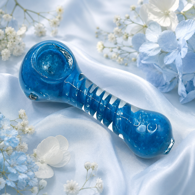 Sky Blue Glass Spoon Pipe with Twisted Stripe Design - 4.5 inch