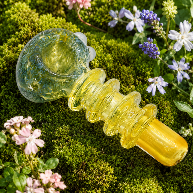 Yellow Moss Grip Glass Spoon Pipe 4 Inch Green Yellow Hand Pipe