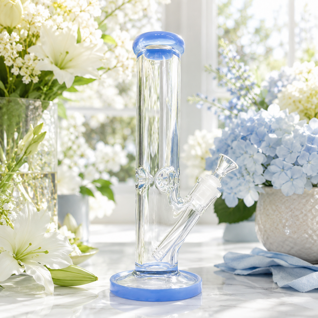 Light Blue Accent Straight Tube Glass Water Pipe Ice Catcher 14mm Bowl 11 inch