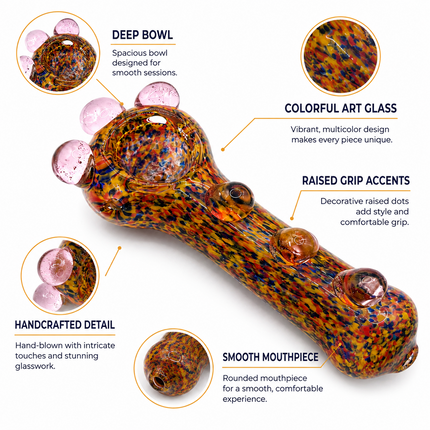 Sunburst Confetti Handcraft Glass Spoon Pipe Multicolor Speckled 4.5 inches