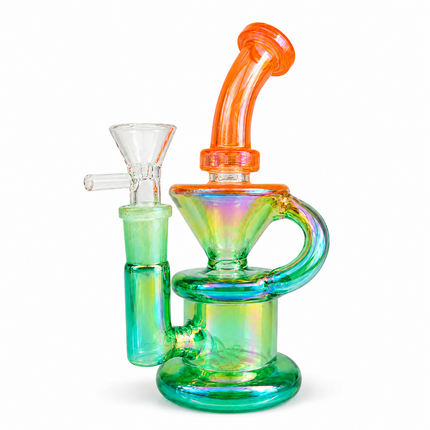 Green Orange Iridescent Compact Glass Water Pipe 14mm 6~6.5 inch